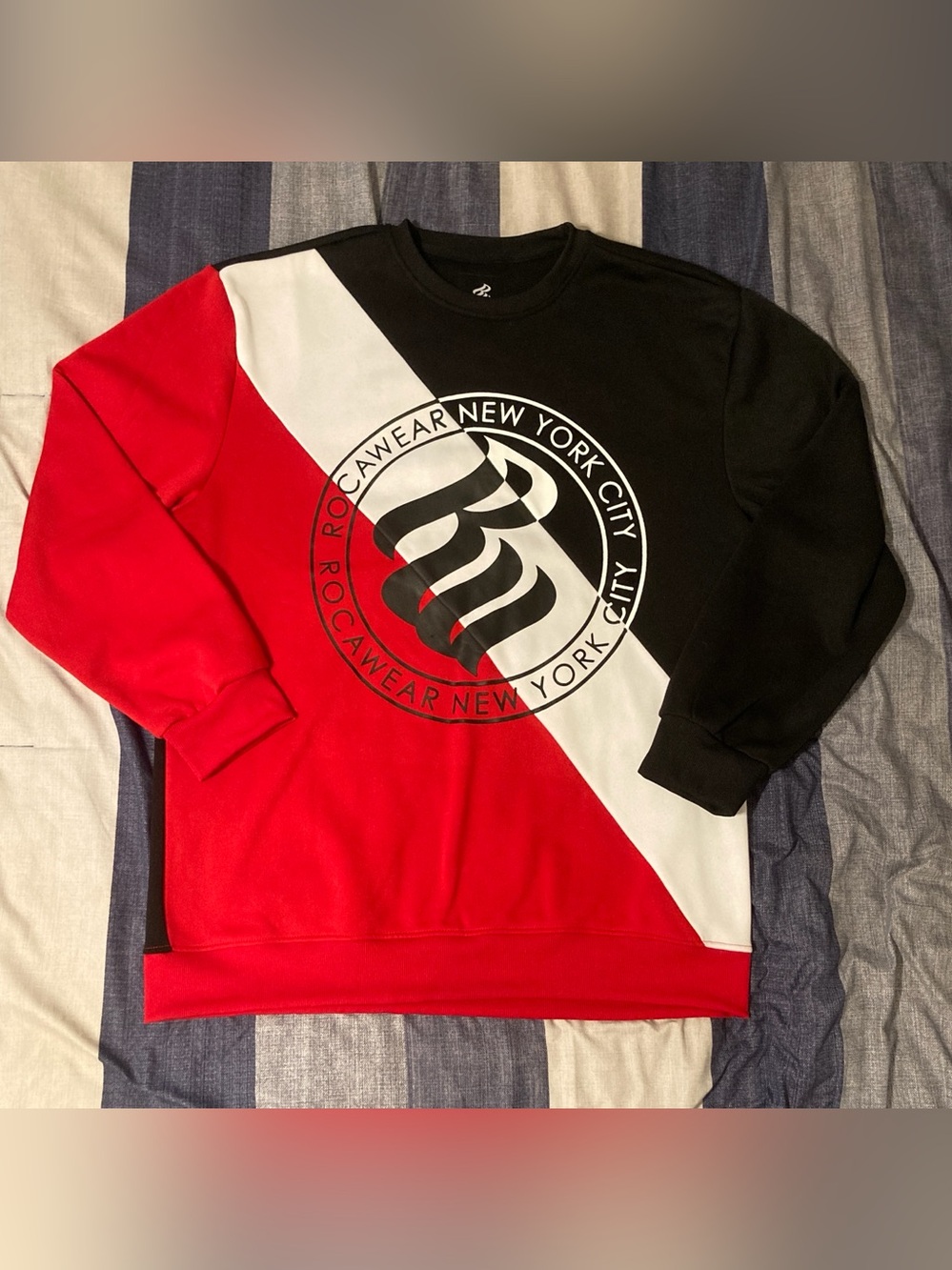 Rocawear Mens Crewneck Sweater Sz 3XL Big Logo Black Red Y2K